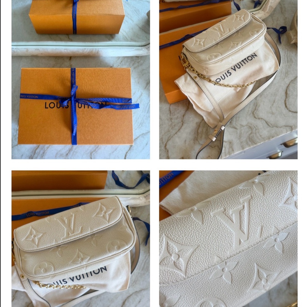 Louis Vuitton Cream Embossed Monogram Crossbody Bag with Gold Chain